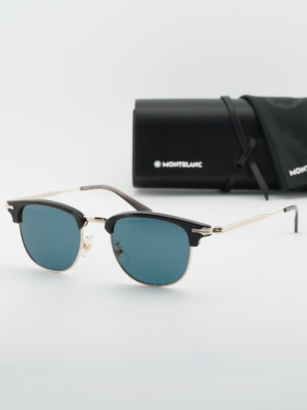 Montblanc MB0364S 003 Square Sunglasses - Grey & Gold /Blue